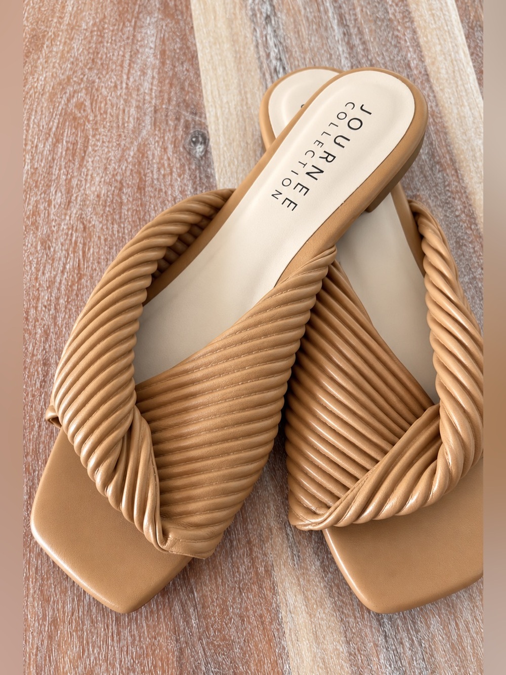 Journee Collection Tan Twisted Strap Square Toe Heeled Sandals Size 7